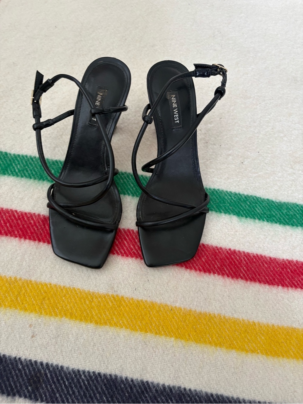 Nine West Black Strappy Square-Toe Heels